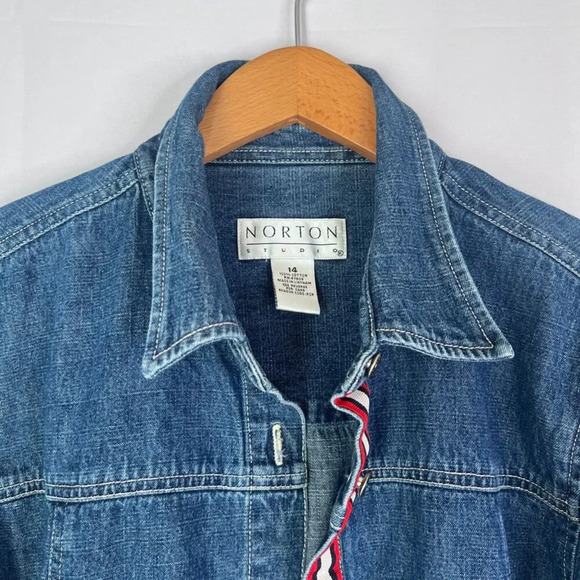 Norton Studios Cotton Denim Button Front Shacket w/ Pockets Size LG - Picture 3 of 11
